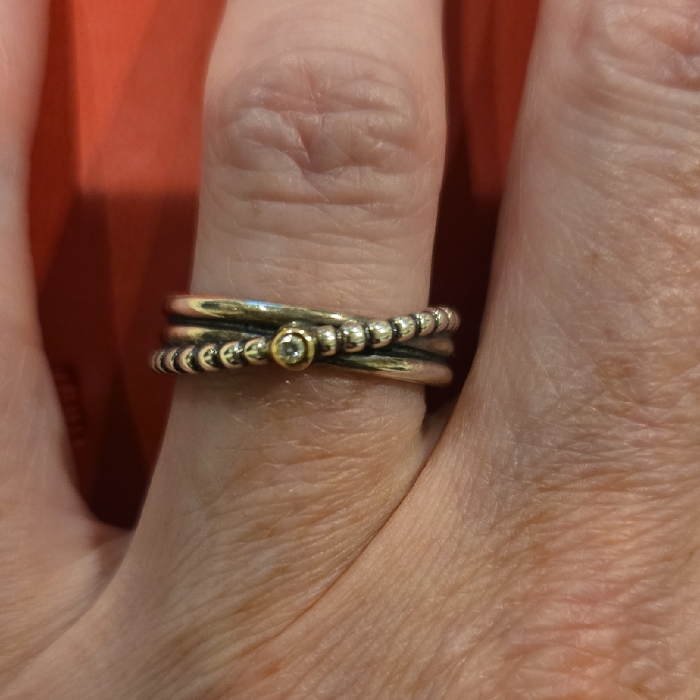 Pandora Silver and Gold-Tone Beaded Ring